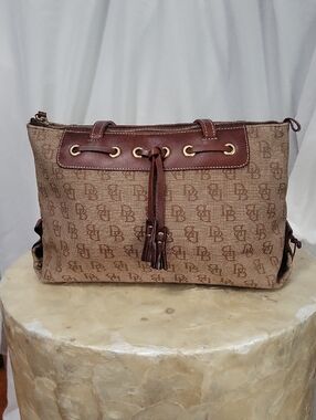 Vintage Dooney & Bourke Signature Canvas Leather Tote